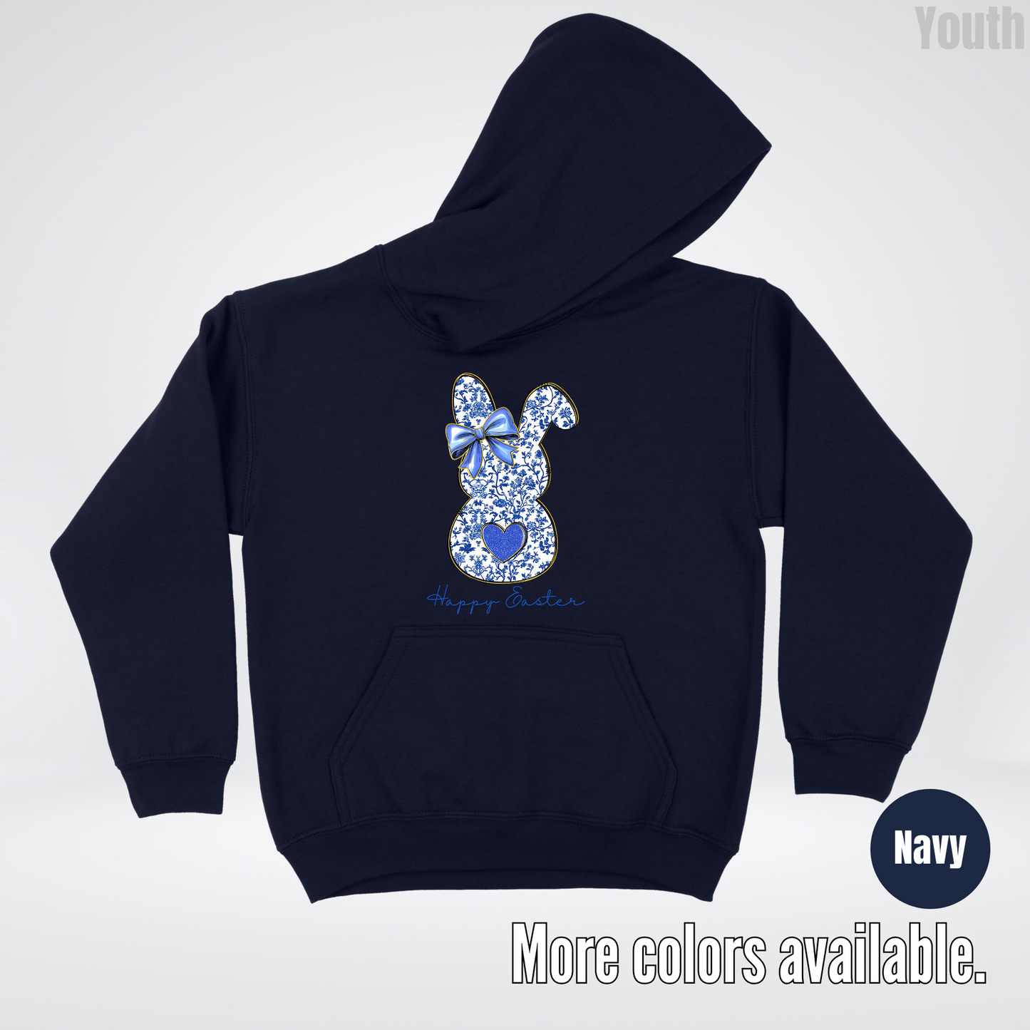 Happy Easter Bunny Blue Toile Chinoiserie Grand Millennial Youth Hoodie