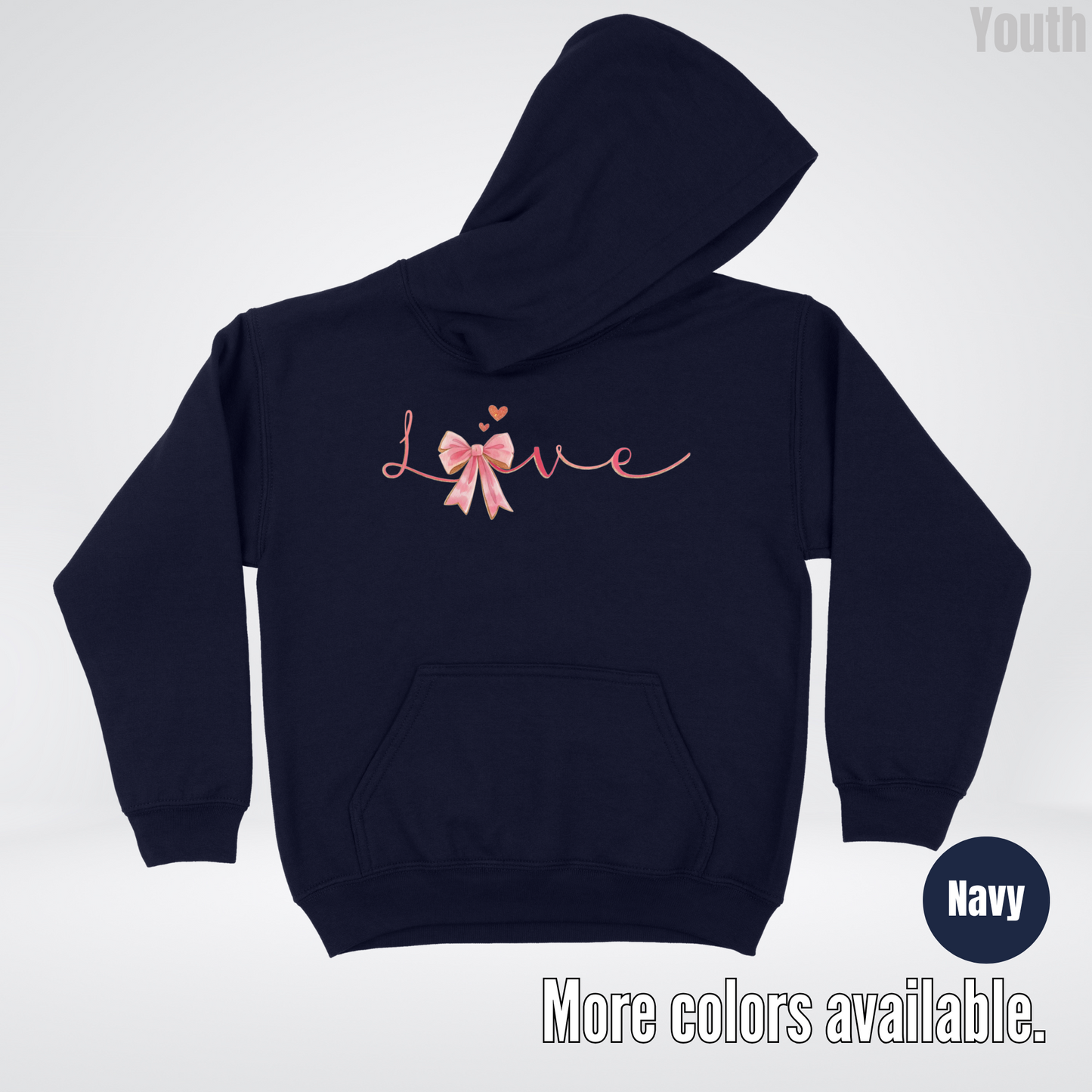 Love Pink Watercolor Coquette Bow Youth Hoodie