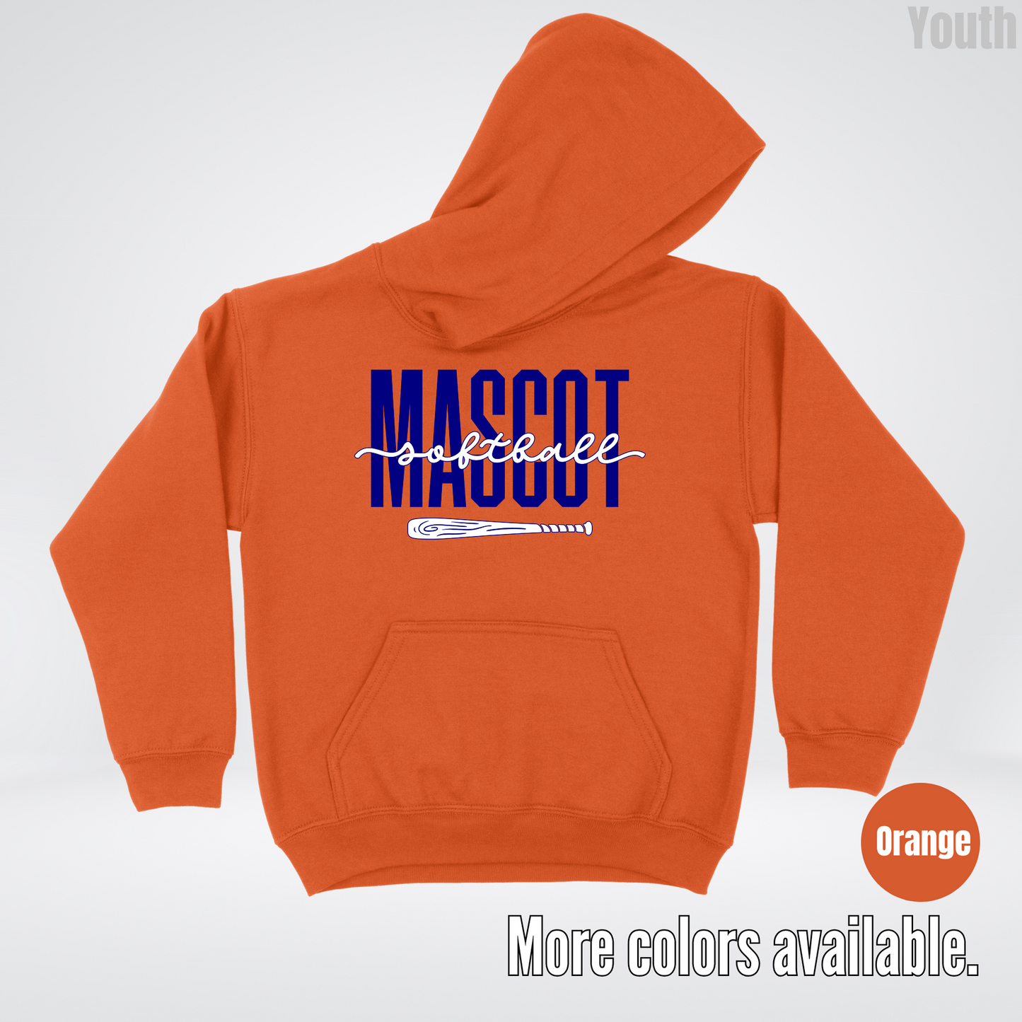 Custom Mascot – Navy - Softball Design 27 Youth Hoodie