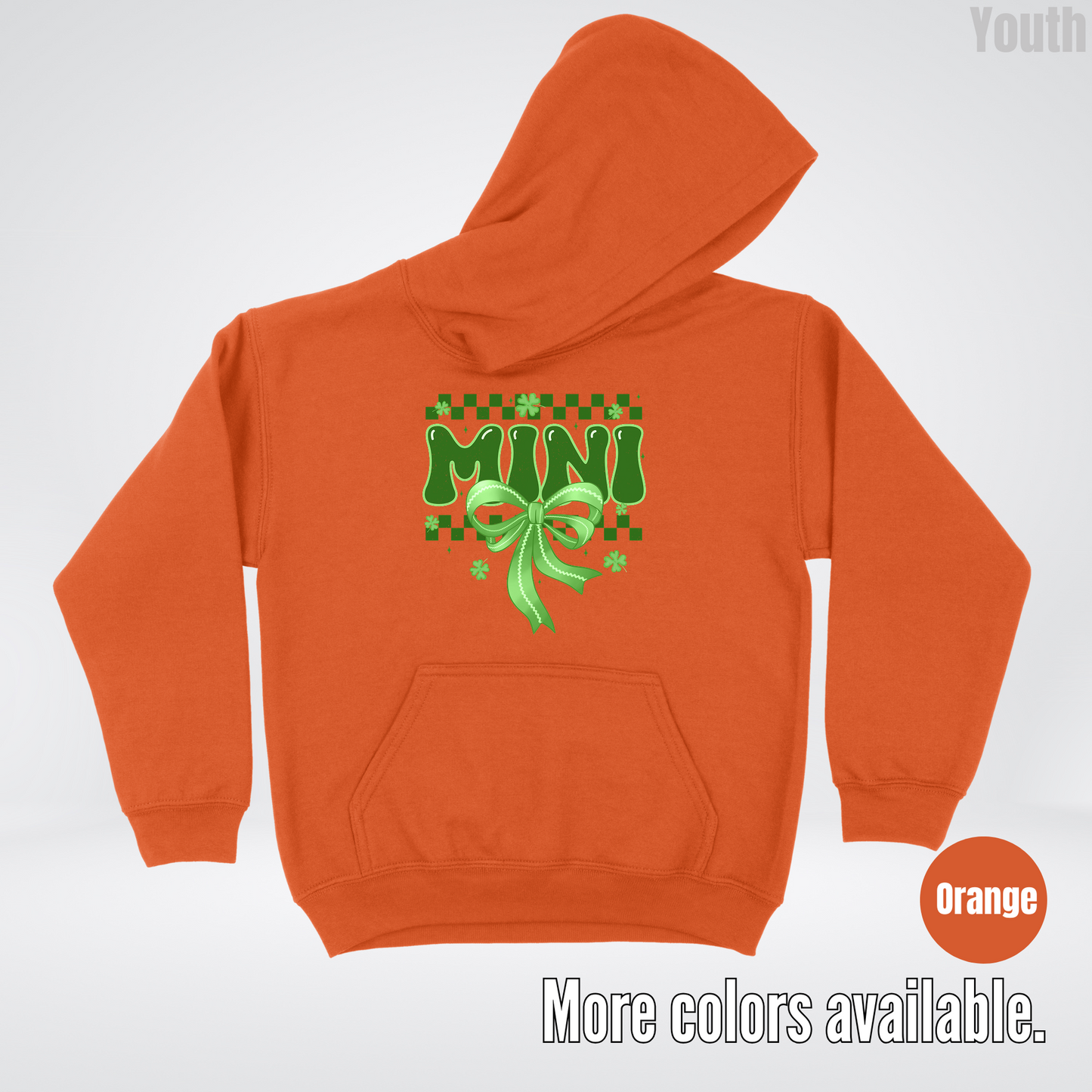 Mini Coquette Green Bow Checkered Retro Four Leaf Clovers Youth Hoodie