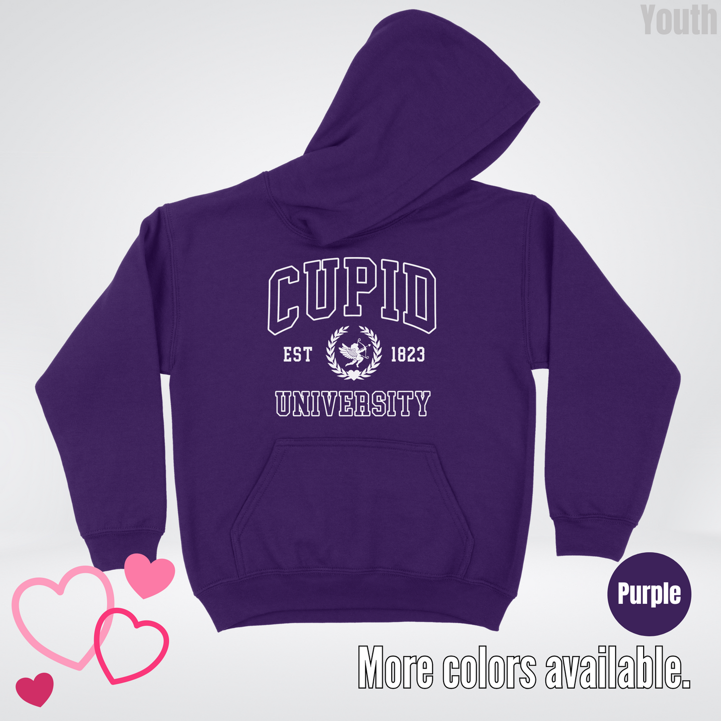 Cupid University Est 1823 White Design Youth Hoodie
