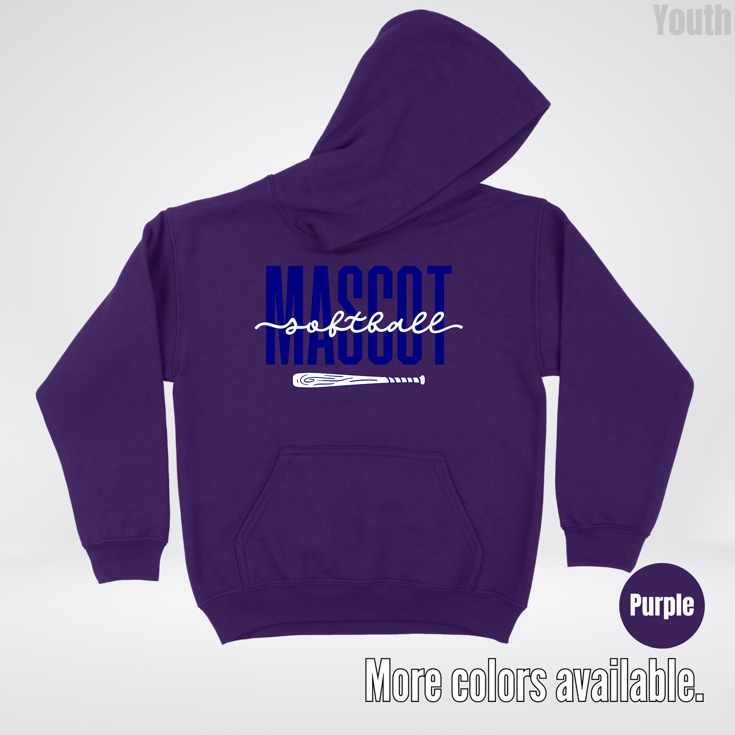 Custom Mascot – Navy - Softball Design 27 Youth Hoodie