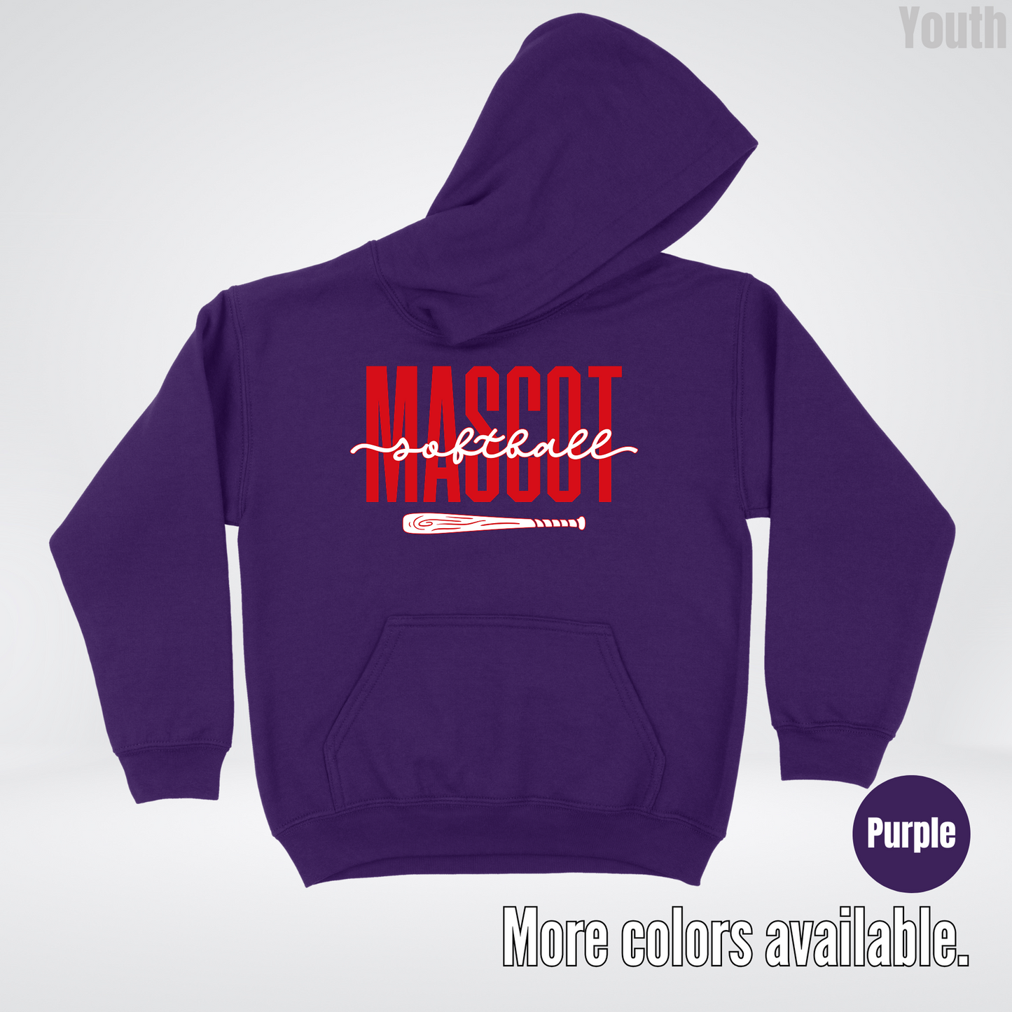Custom Mascot – Red - Softball Design 28 Youth Hoodie