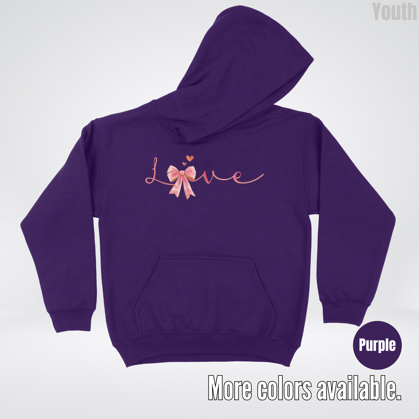 Love Pink Watercolor Coquette Bow Youth Hoodie