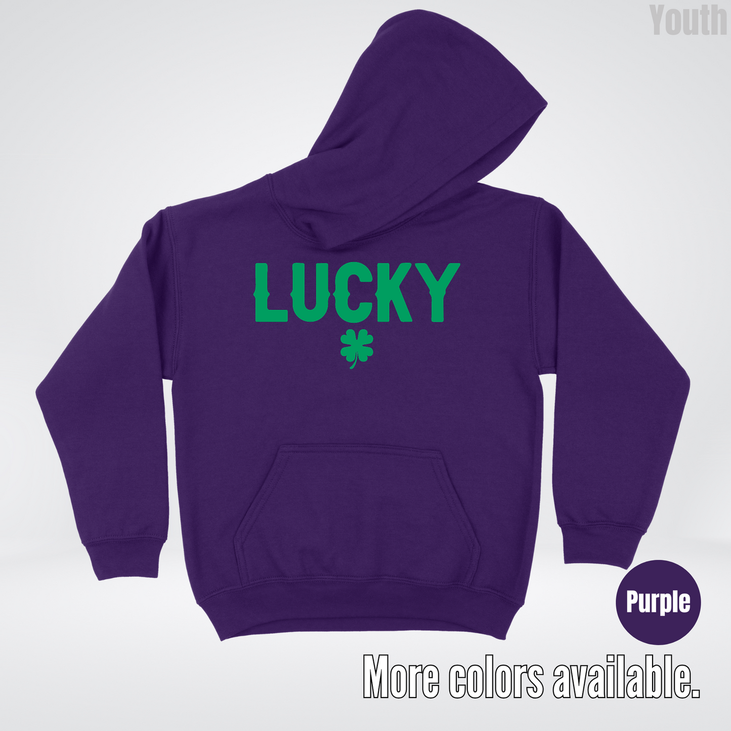 Lucky & Four Leaf Clover - Green Design - Saint Patrick's Day Youth Hoodie