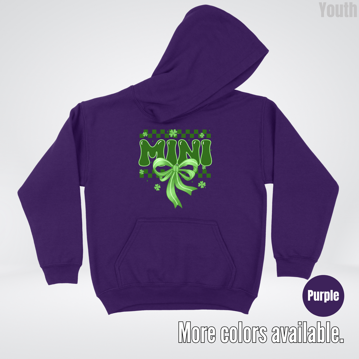 Mini Coquette Green Bow Checkered Retro Four Leaf Clovers Youth Hoodie