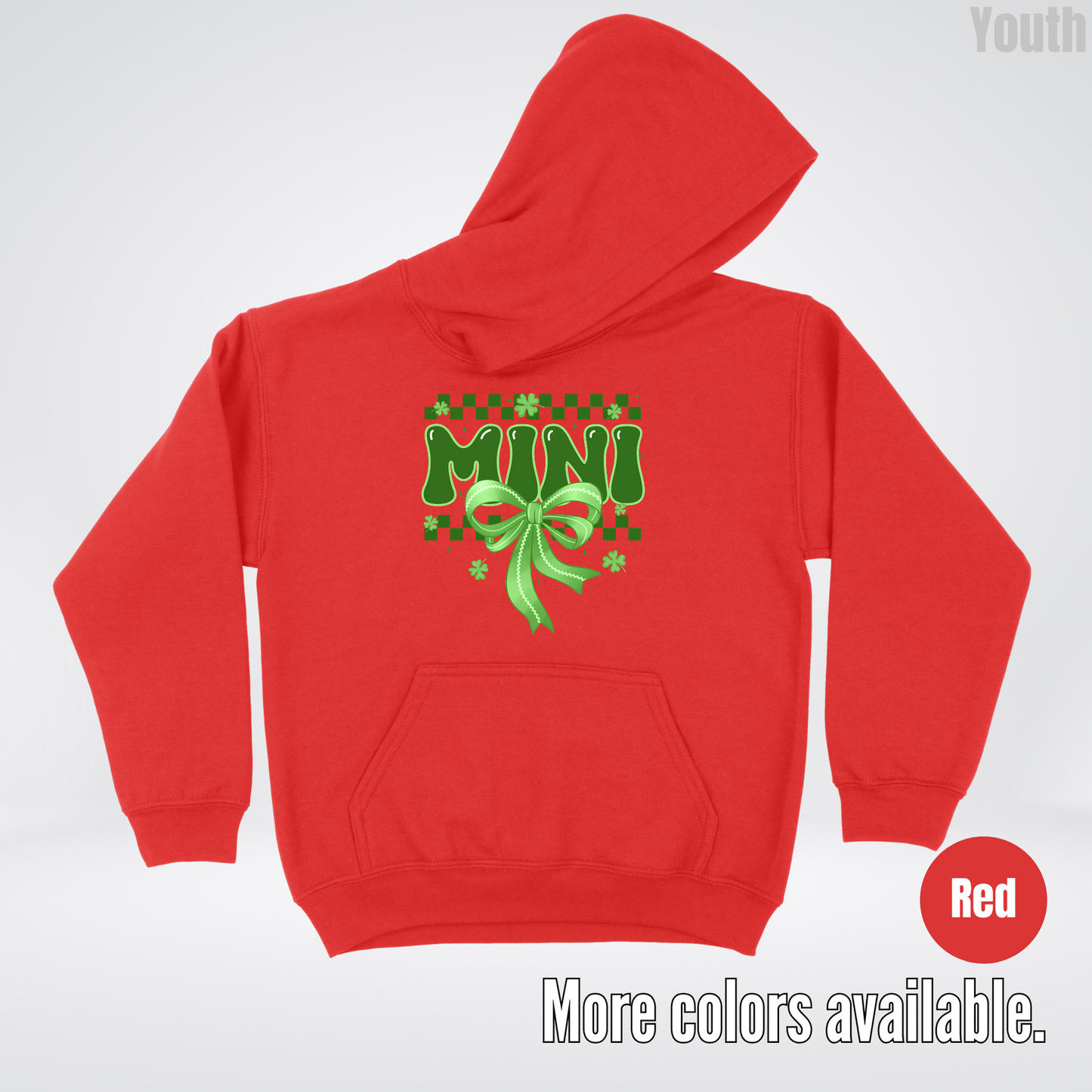 Mini Coquette Green Bow Checkered Retro Four Leaf Clovers Youth Hoodie