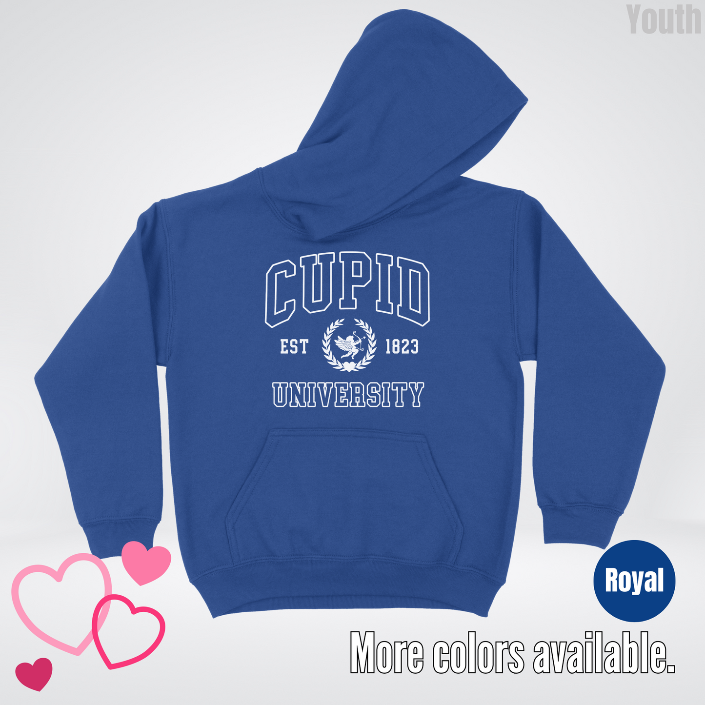Cupid University Est 1823 White Design Youth Hoodie