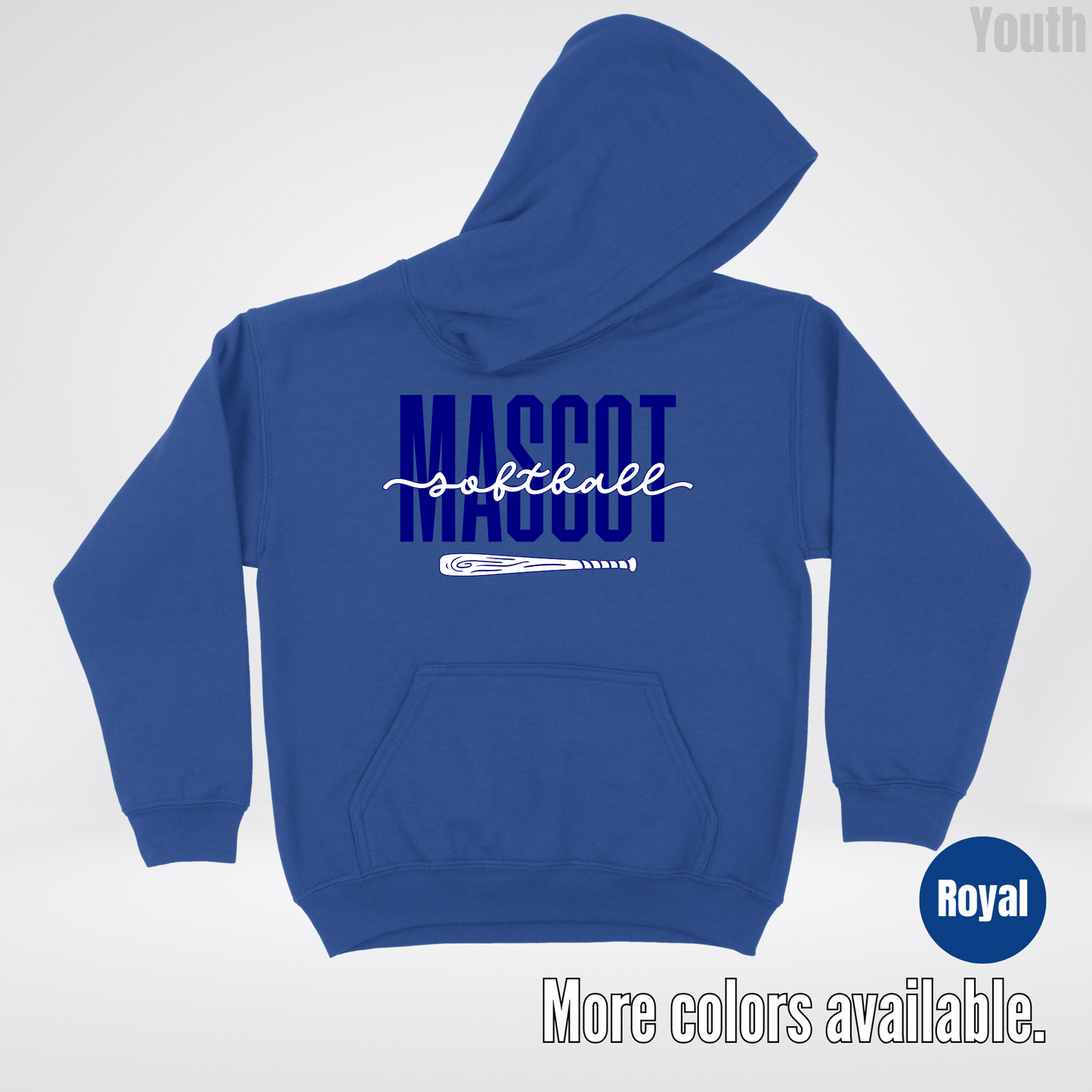 Custom Mascot – Navy - Softball Design 27 Youth Hoodie