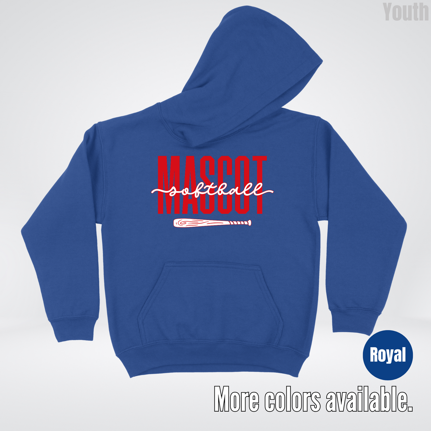 Custom Mascot – Red - Softball Design 28 Youth Hoodie