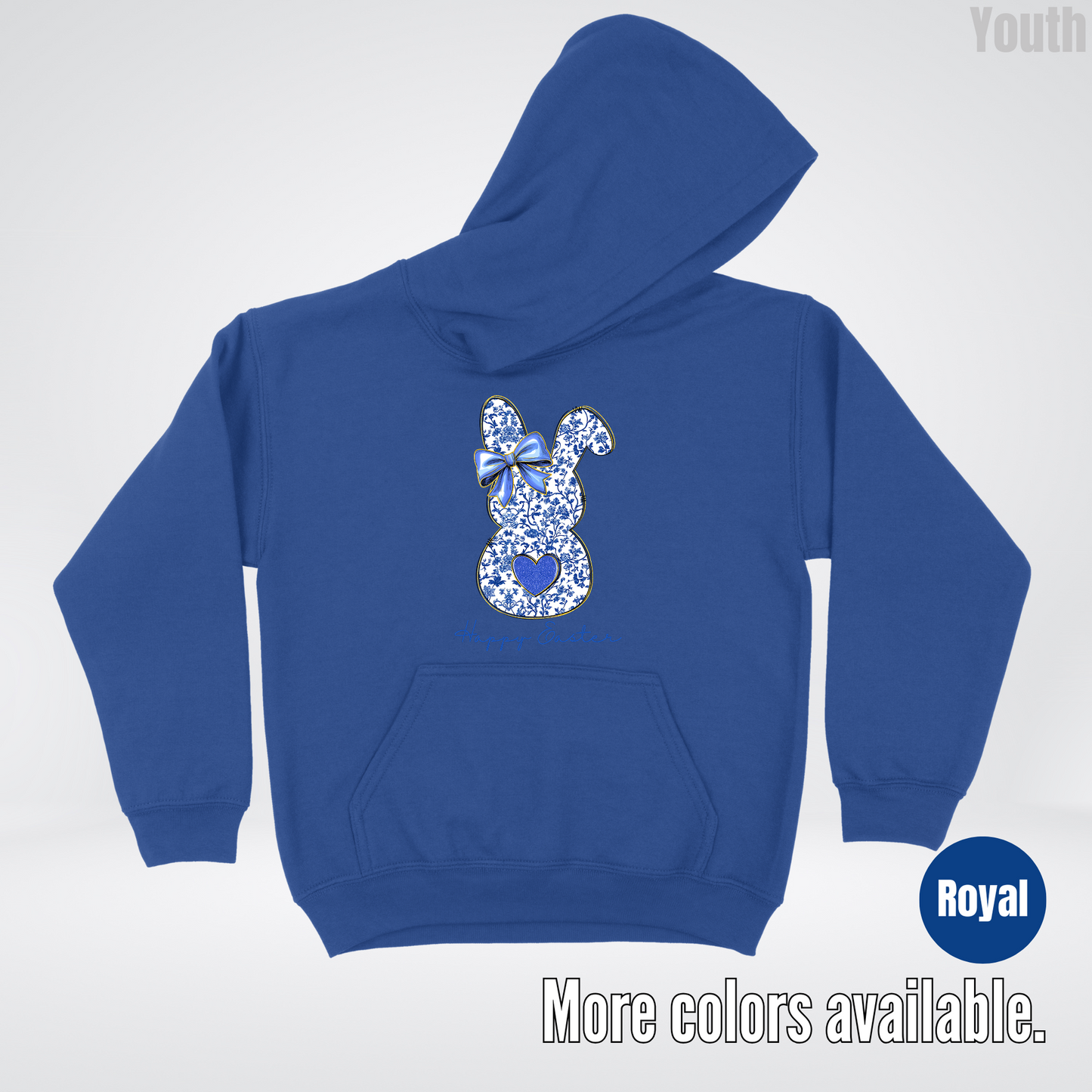 Happy Easter Bunny Blue Toile Chinoiserie Grand Millennial Youth Hoodie