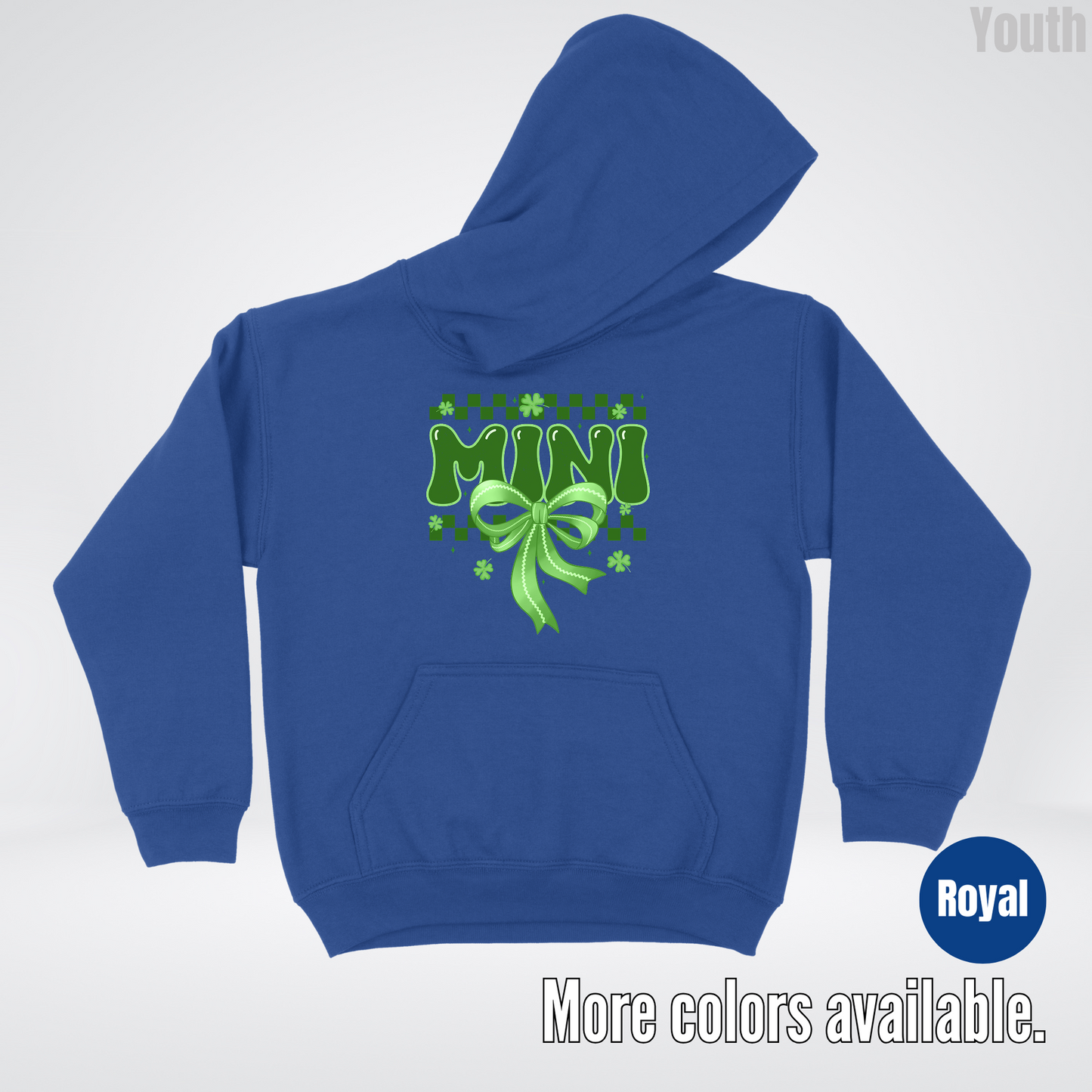 Mini Coquette Green Bow Checkered Retro Four Leaf Clovers Youth Hoodie