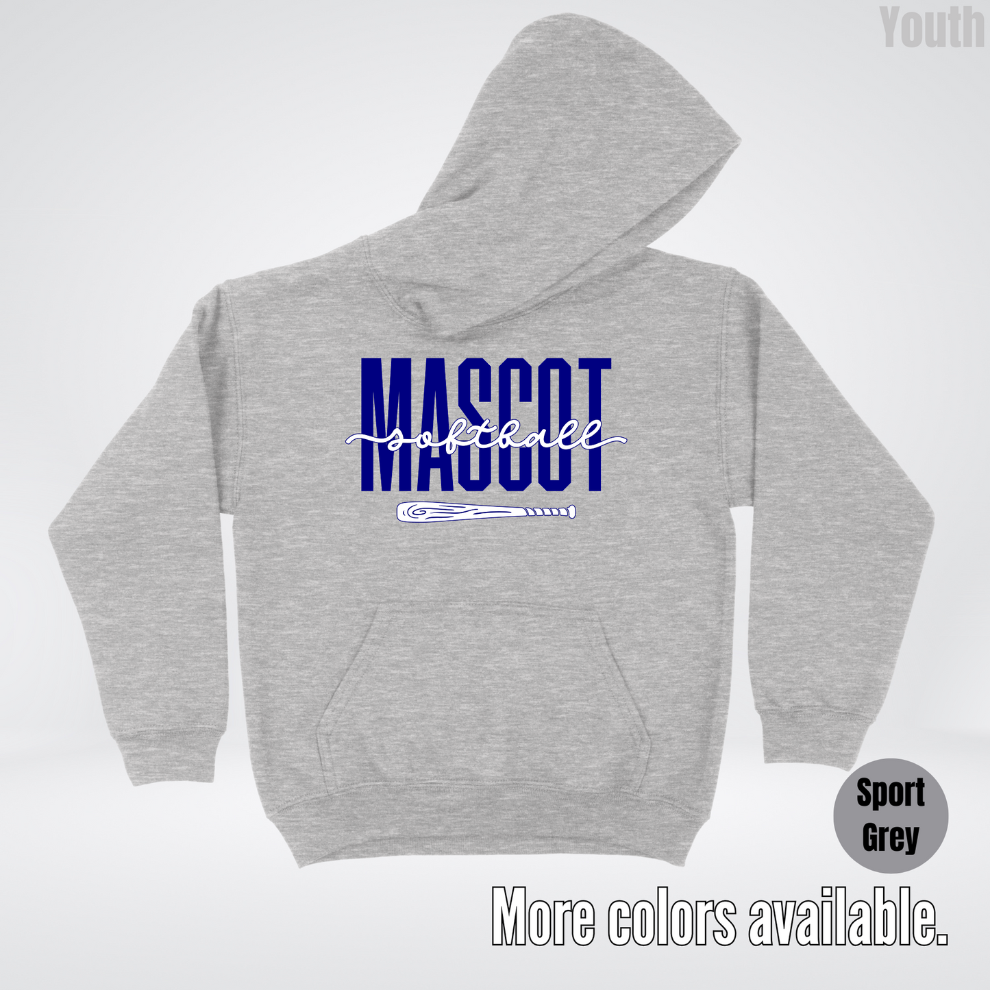 Custom Mascot – Navy - Softball Design 27 Youth Hoodie