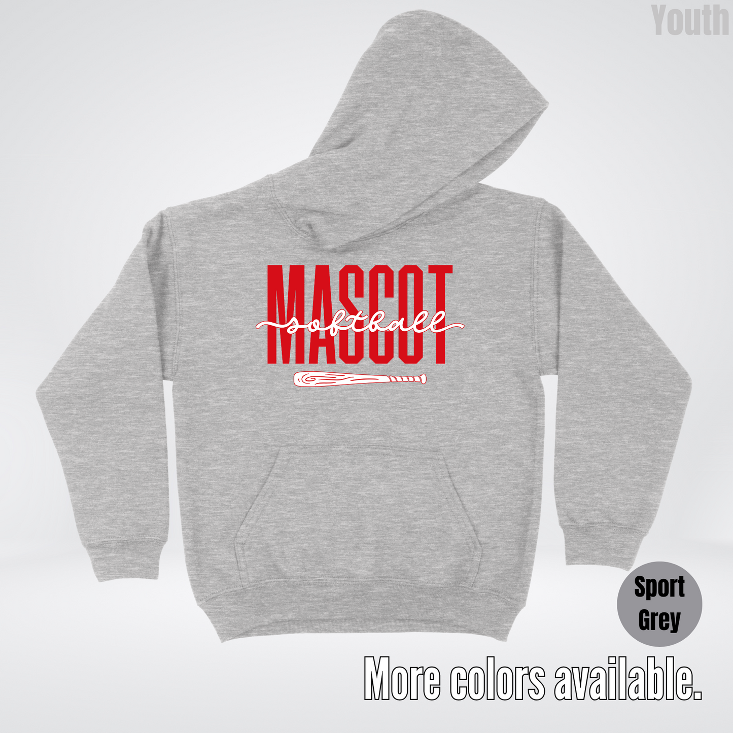 Custom Mascot – Red - Softball Design 28 Youth Hoodie