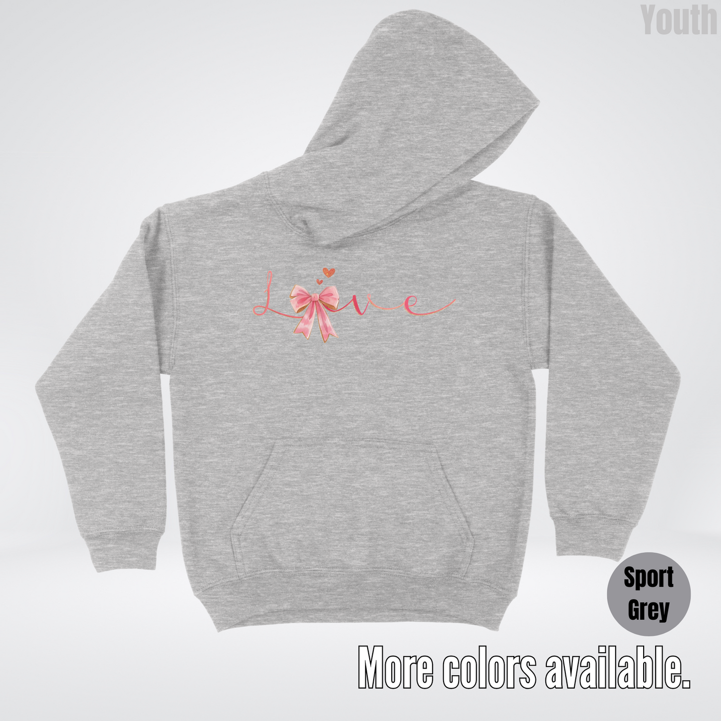 Love Pink Watercolor Coquette Bow Youth Hoodie