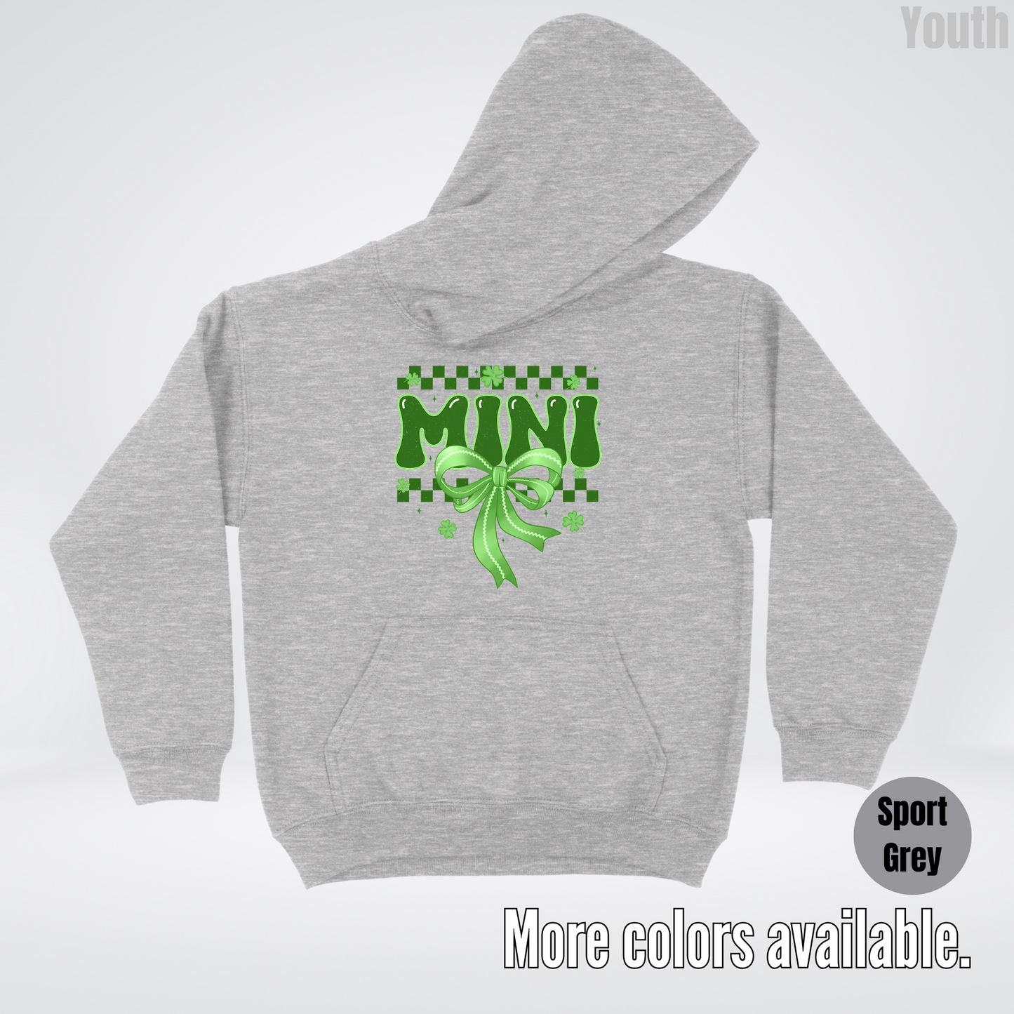 Mini Coquette Green Bow Checkered Retro Four Leaf Clovers Youth Hoodie