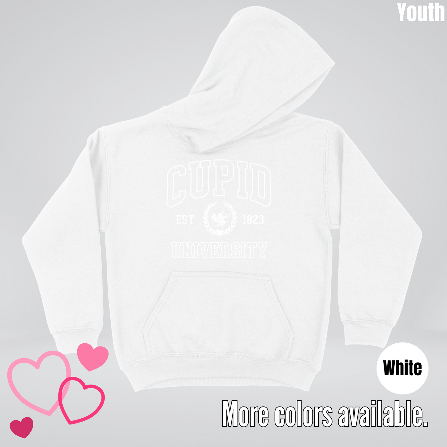 Cupid University Est 1823 White Design Youth Hoodie