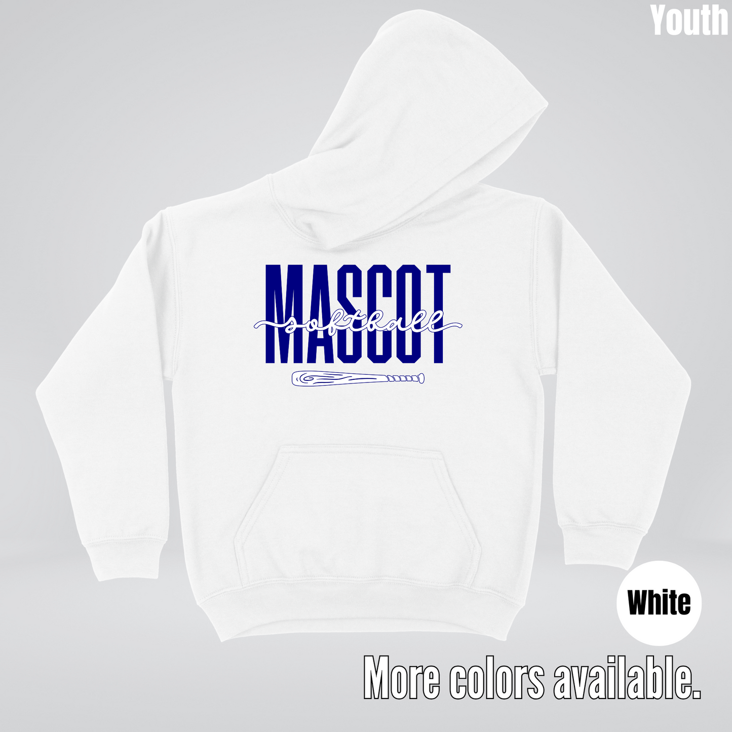 Custom Mascot – Navy - Softball Design 27 Youth Hoodie