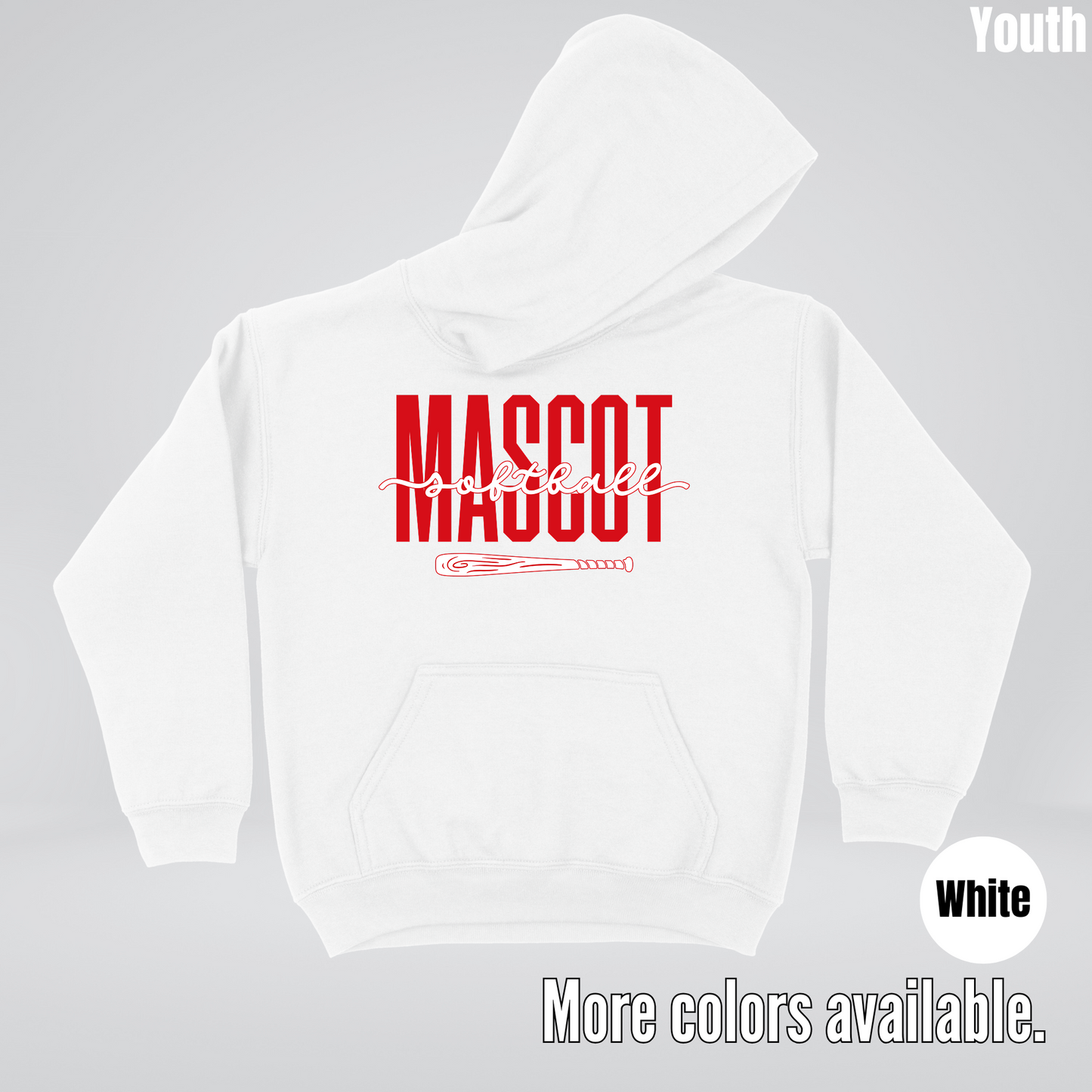 Custom Mascot – Red - Softball Design 28 Youth Hoodie