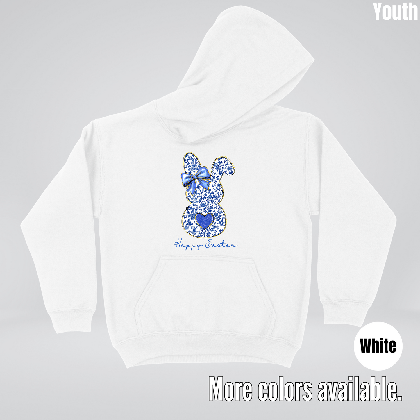Happy Easter Bunny Blue Toile Chinoiserie Grand Millennial Youth Hoodie