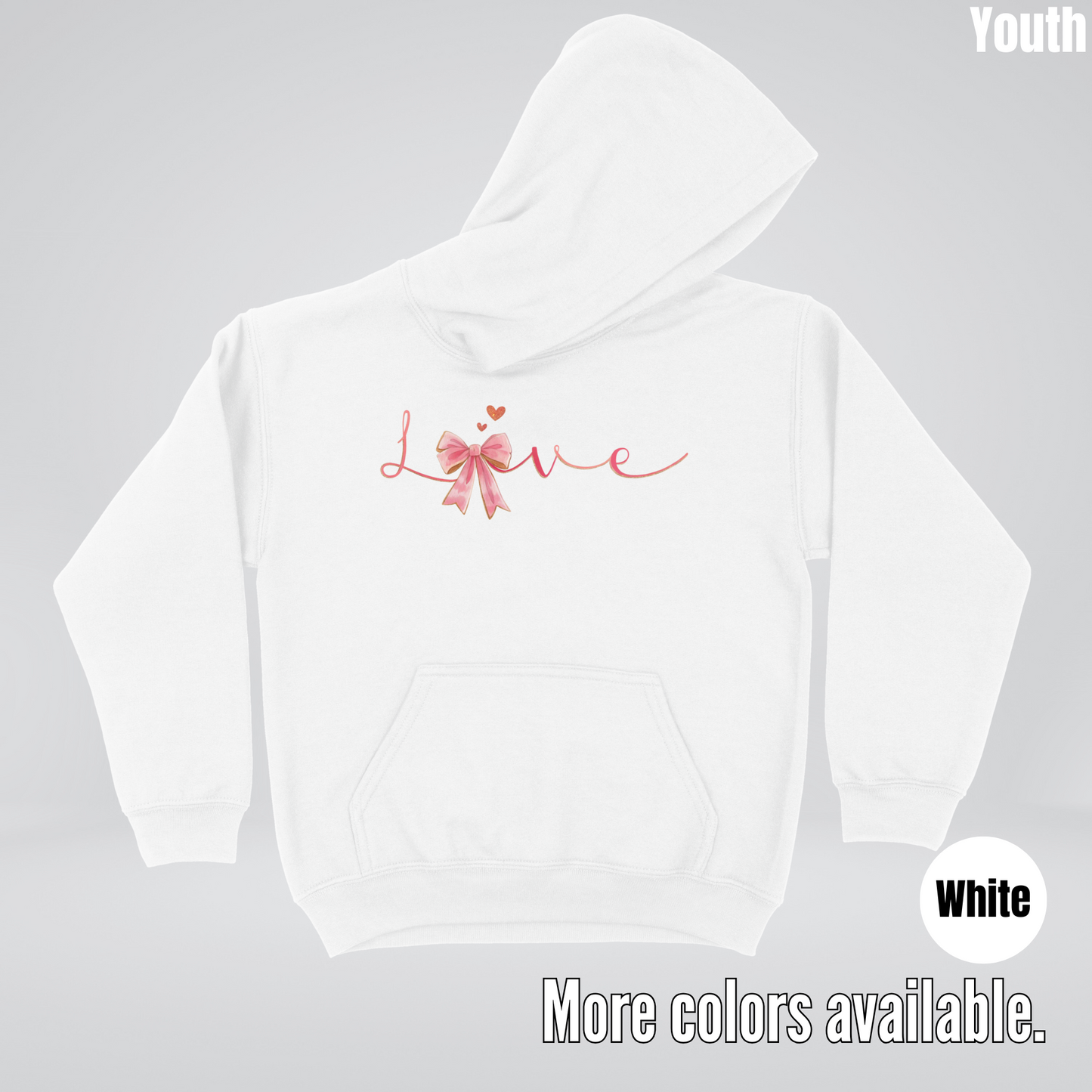 Love Pink Watercolor Coquette Bow Youth Hoodie