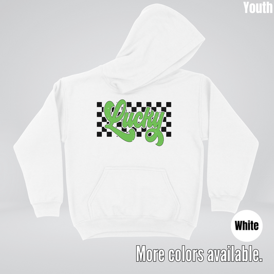 Lucky Cursive Checkered Retro – Saint Patrick’s Day Youth Hoodie