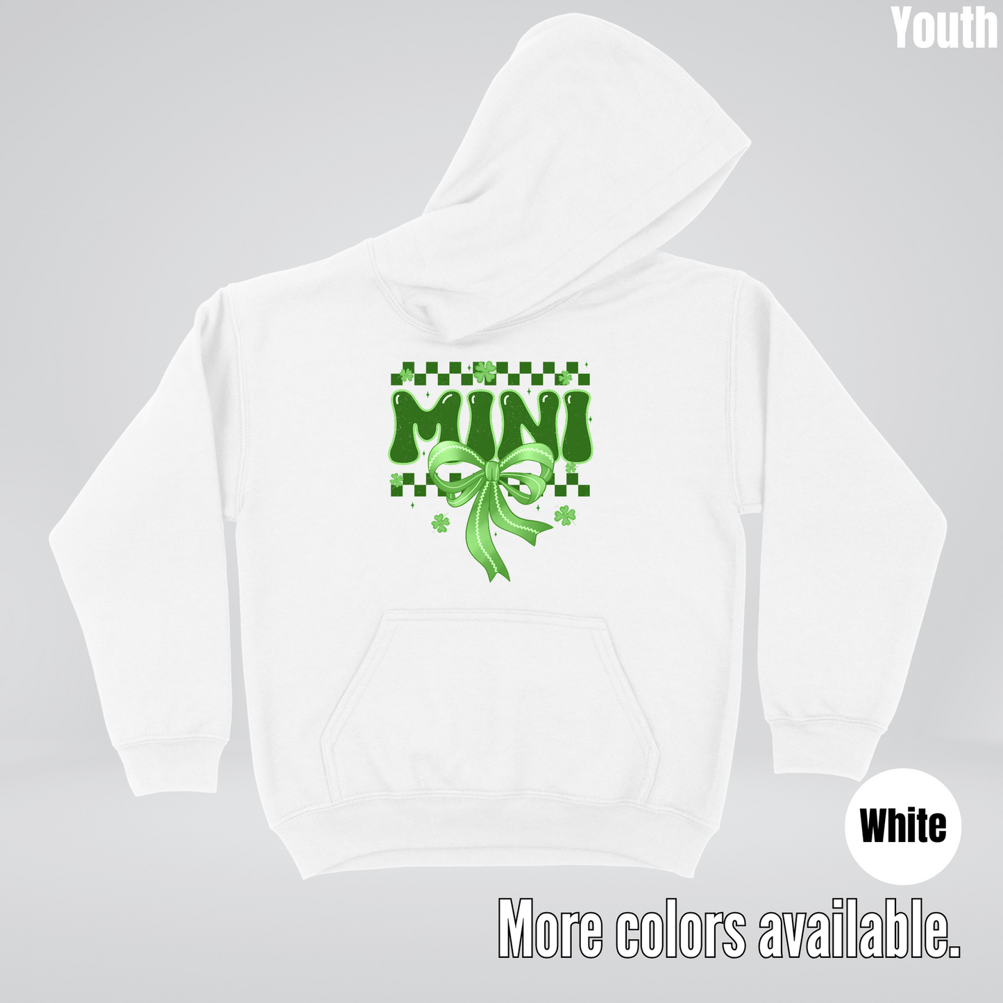 Mini Coquette Green Bow Checkered Retro Four Leaf Clovers Youth Hoodie