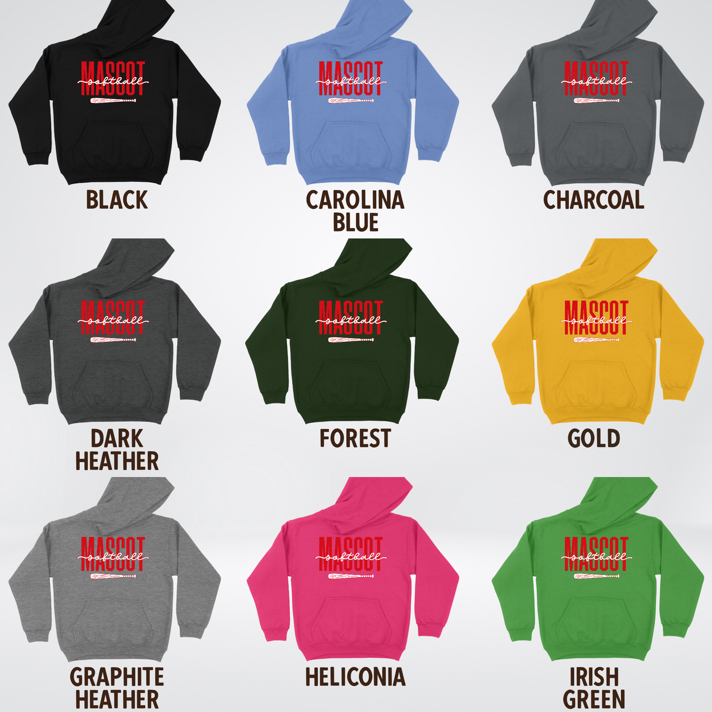 Custom Mascot – Red - Softball Design 28 Youth Hoodie