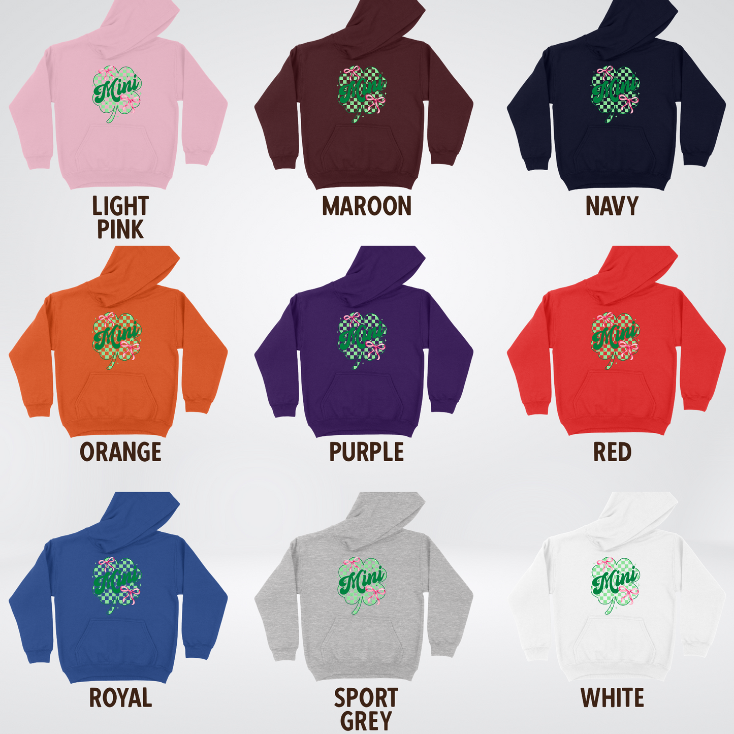 Coquette Mini Pink Bows Checkered Retro Four Leaf Clover Saint Patrick's Day Youth Hoodie