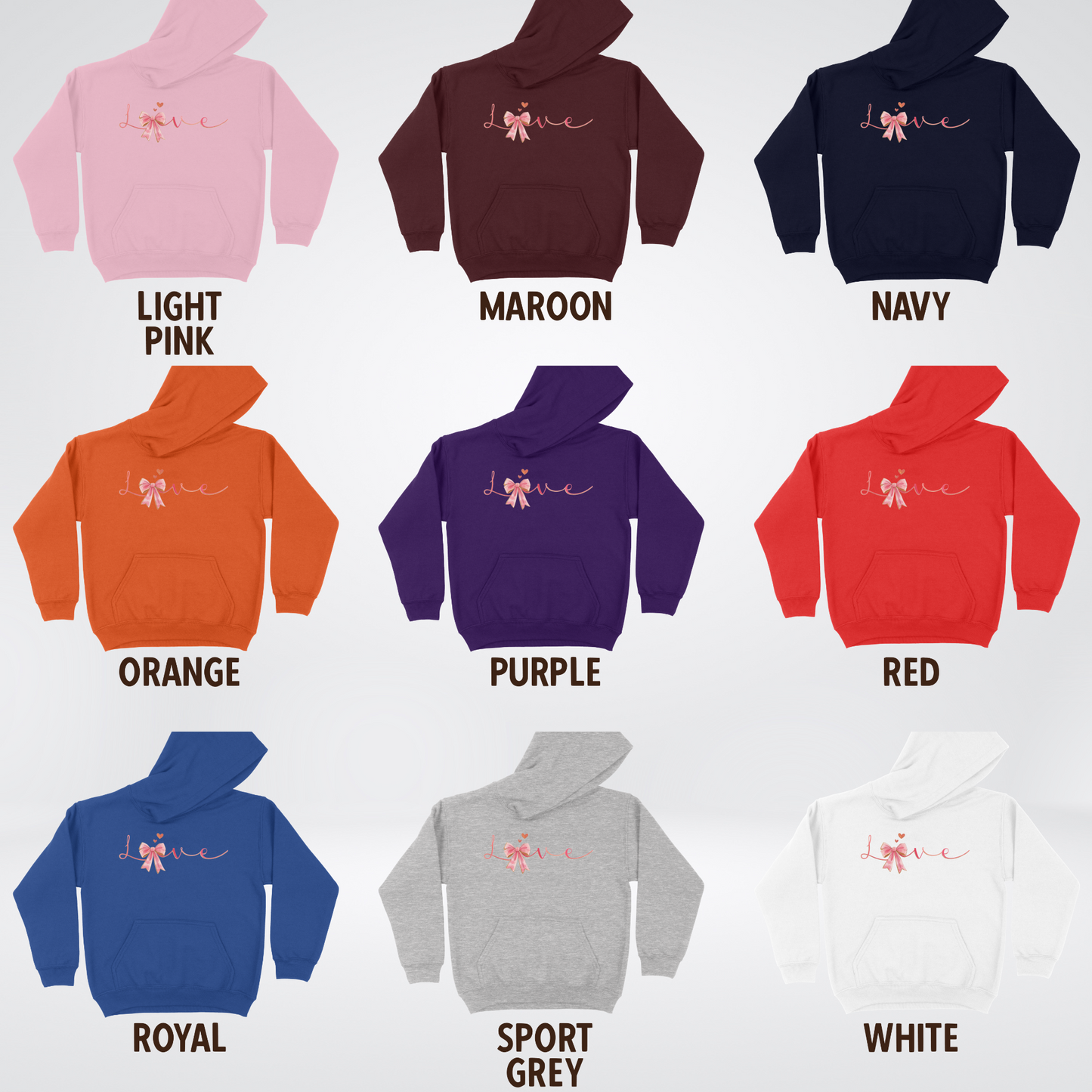 Love Pink Watercolor Coquette Bow Youth Hoodie