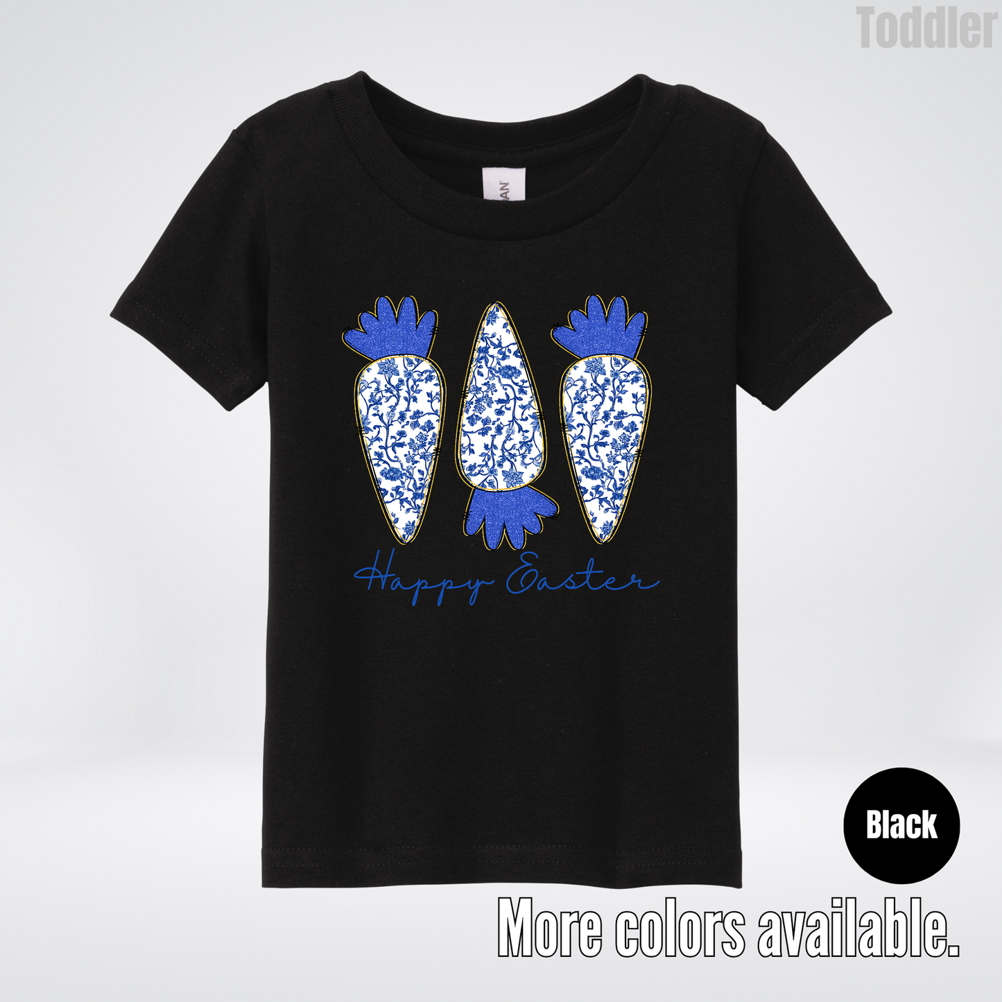 Blue Toile Chinoiserie Grandmillennial Happy Easter And Carrots Toddler T-Shirt