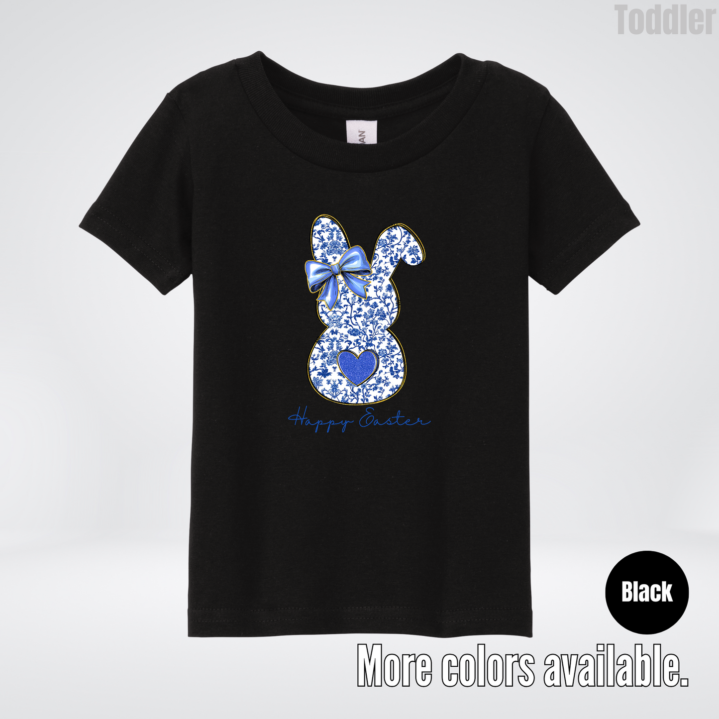 Happy Easter Bunny Blue Toile Chinoiserie Grand Millennial Toddler T-Shirt