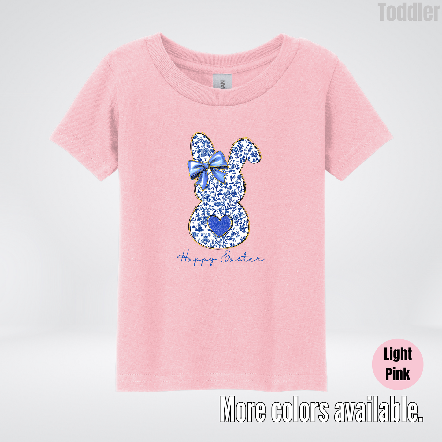 Happy Easter Bunny Blue Toile Chinoiserie Grand Millennial Toddler T-Shirt