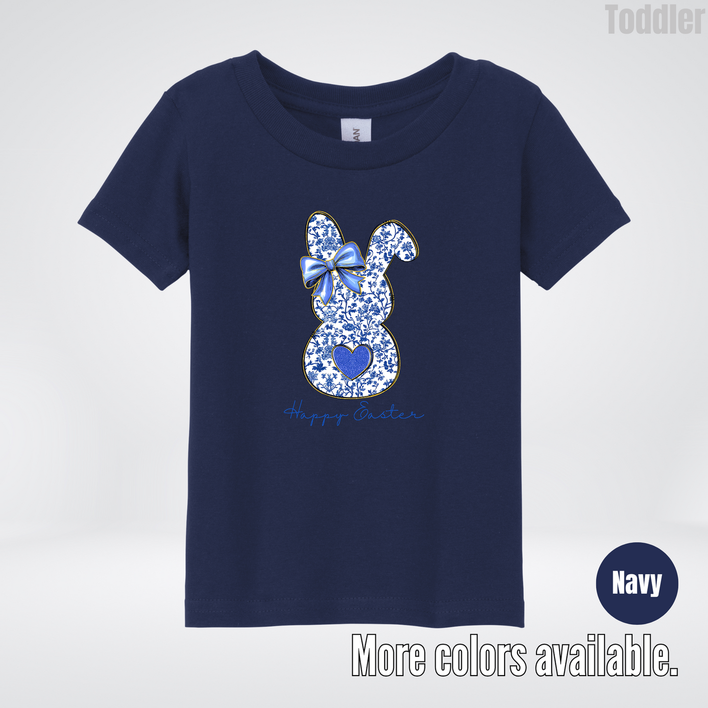 Happy Easter Bunny Blue Toile Chinoiserie Grand Millennial Toddler T-Shirt