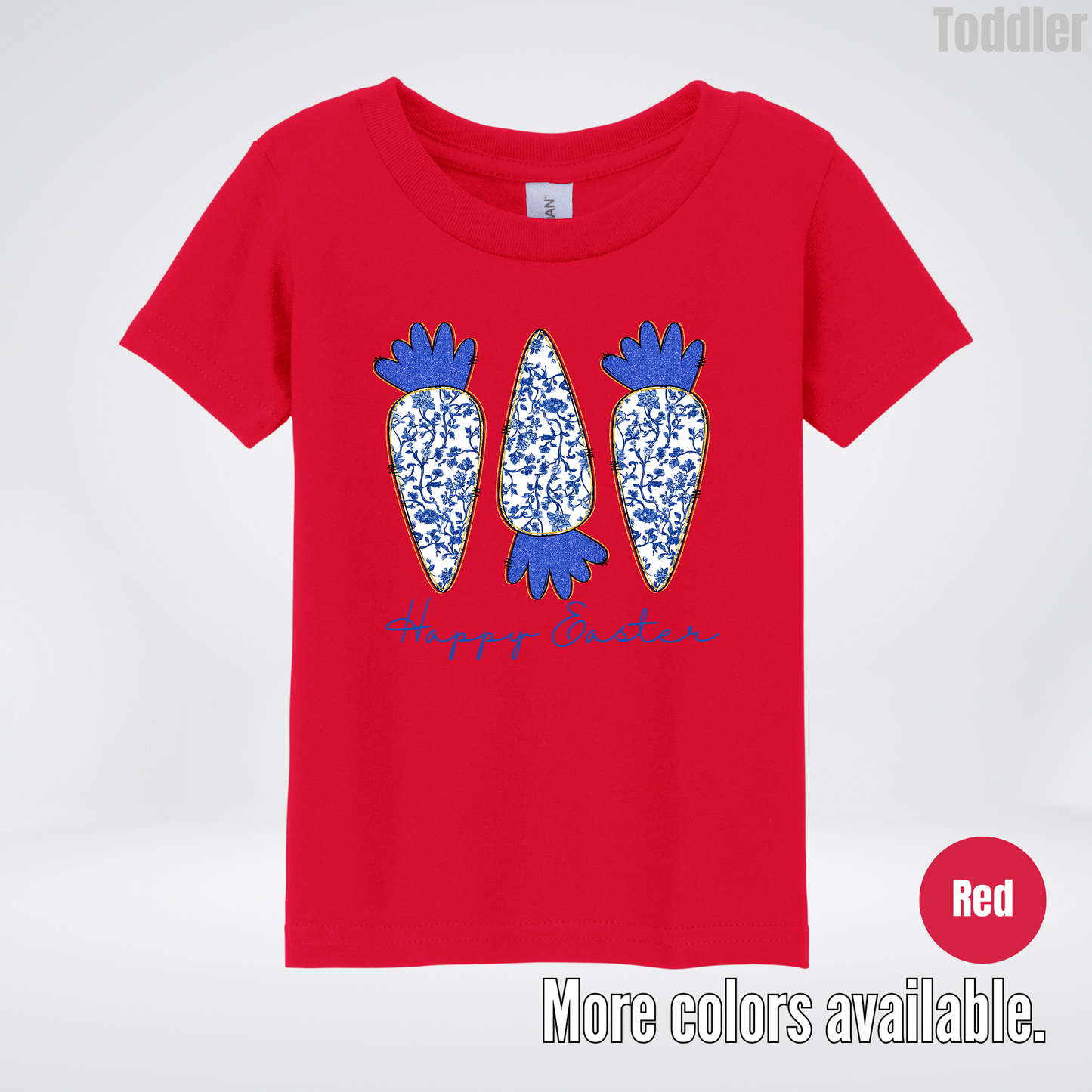 Blue Toile Chinoiserie Grandmillennial Happy Easter And Carrots Toddler T-Shirt