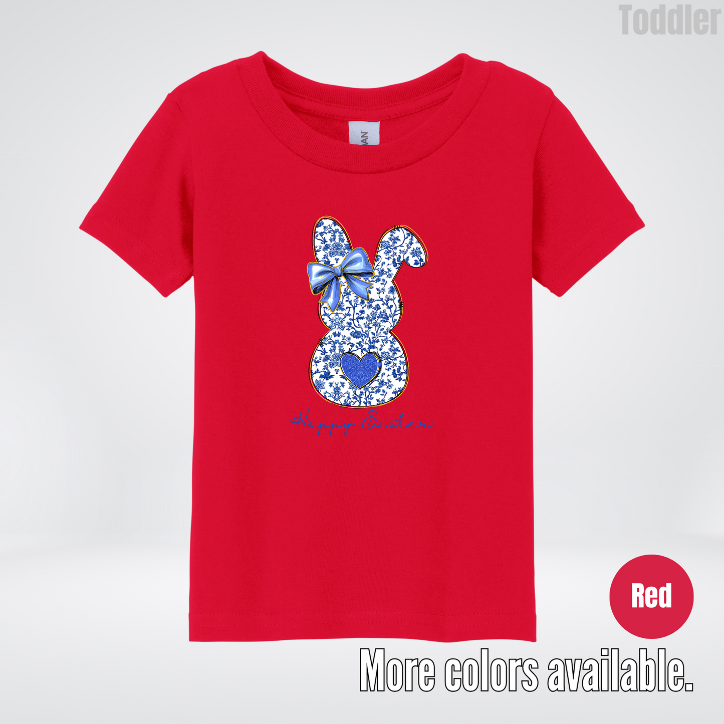 Happy Easter Bunny Blue Toile Chinoiserie Grand Millennial Toddler T-Shirt