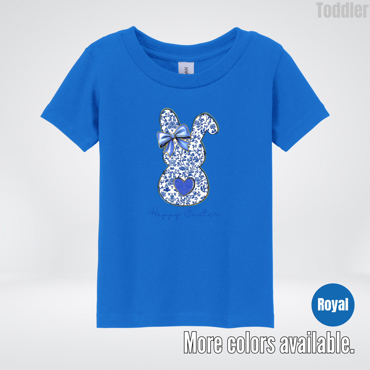 Happy Easter Bunny Blue Toile Chinoiserie Grand Millennial Toddler T-Shirt