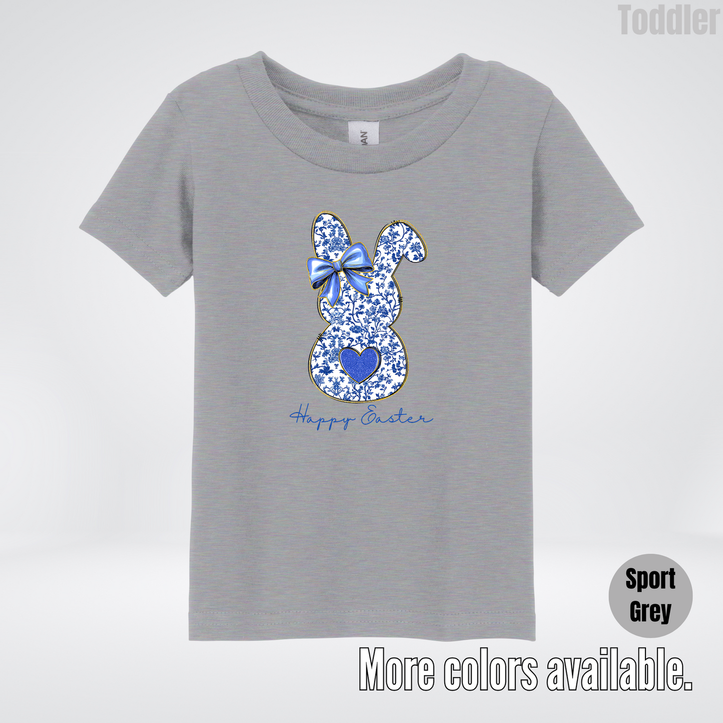 Happy Easter Bunny Blue Toile Chinoiserie Grand Millennial Toddler T-Shirt