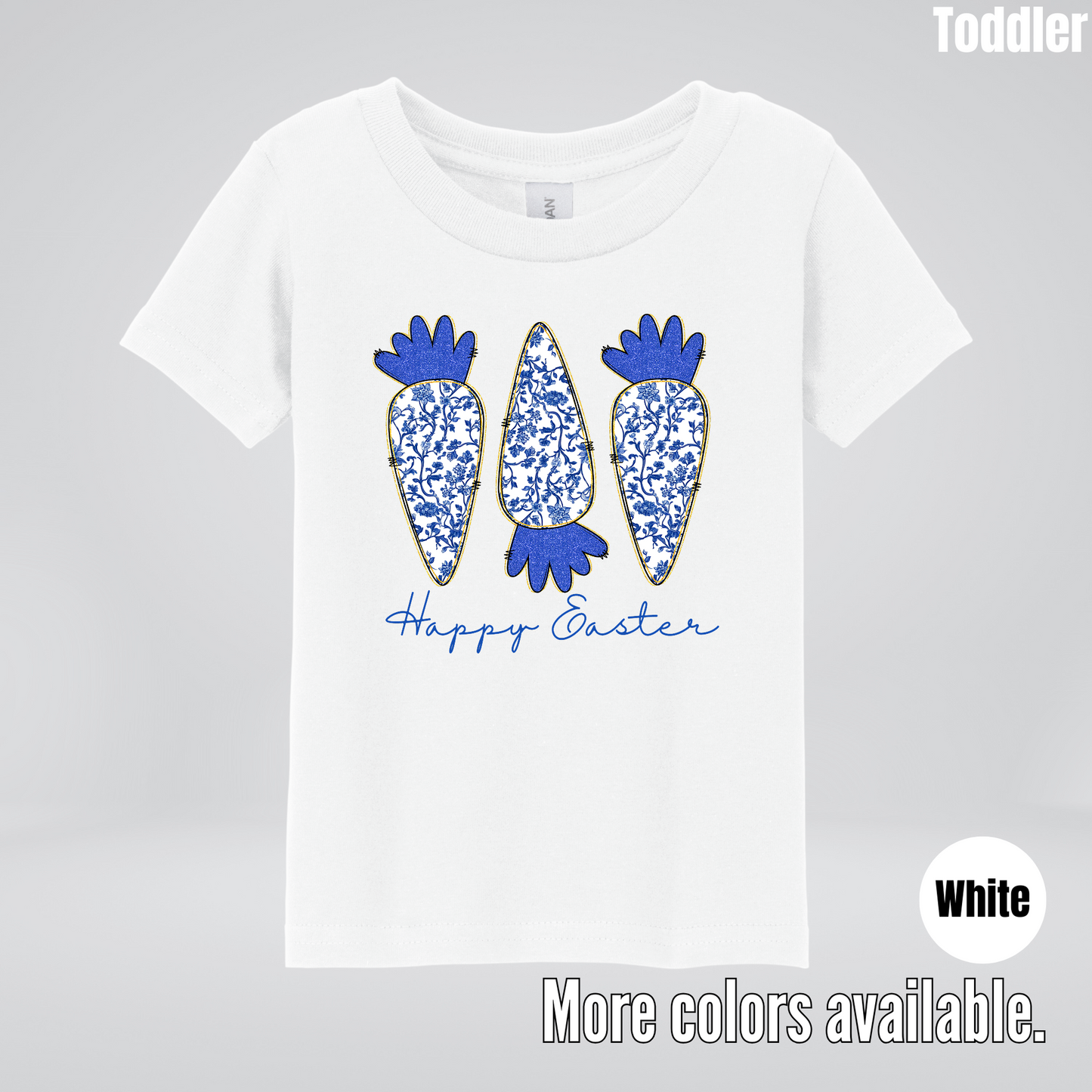 Blue Toile Chinoiserie Grandmillennial Happy Easter And Carrots Toddler T-Shirt