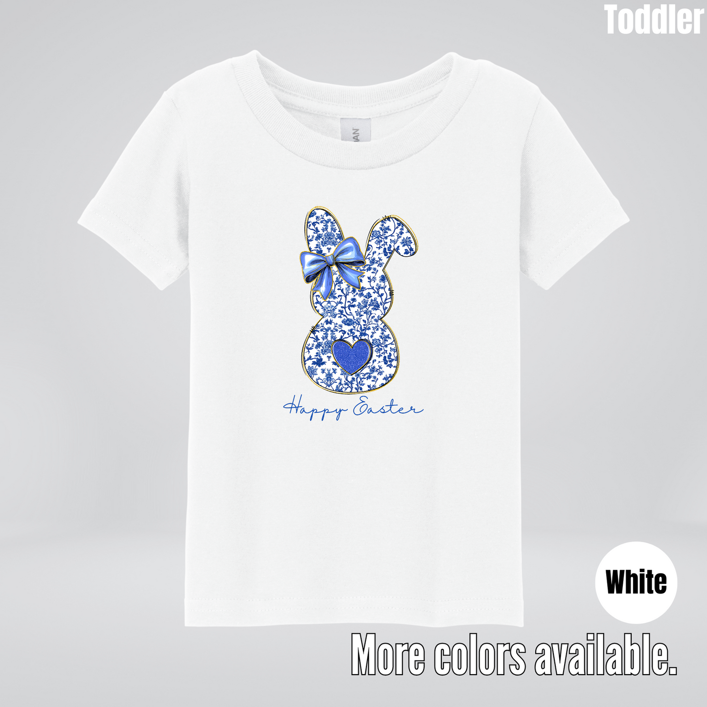 Happy Easter Bunny Blue Toile Chinoiserie Grand Millennial Toddler T-Shirt