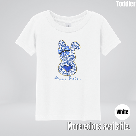 Happy Easter Bunny Blue Toile Chinoiserie Grand Millennial Toddler T-Shirt