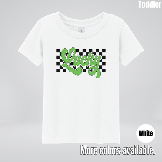 Lucky Cursive Checkered Retro – Saint Patrick’s Day Toddler T-Shirt