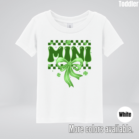 Mini Coquette Green Bow Checkered Retro Four Leaf Clovers Toddler T-Shirt