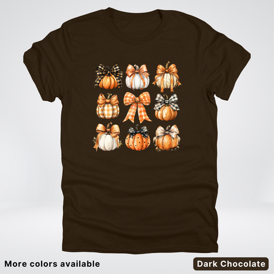 Flannel Bows & Pumpkin Coquette Fall Autumn - T-Shirt