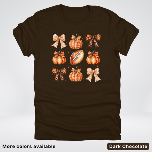 Football Coquette Ribbon Bow Plaid Pumpkin Fall - T-Shirt