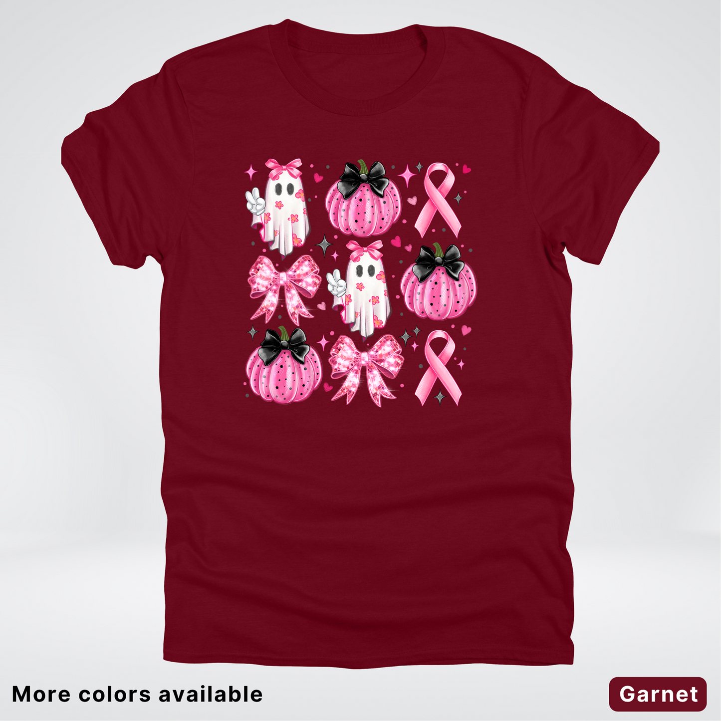 Ghost & Pink Out Pumpkins Coquette Cute Ghost Disco Bow - T-Shirt