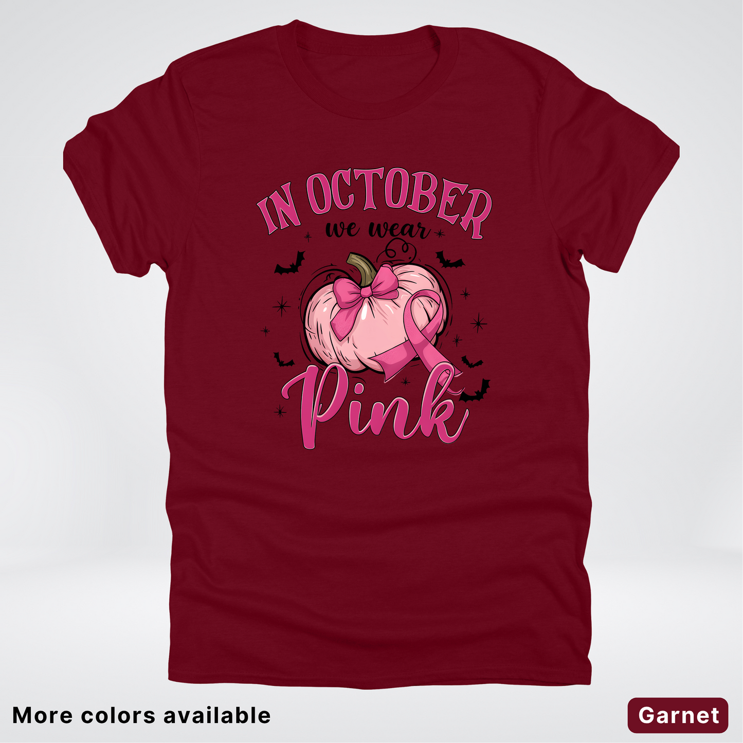 In October We Wear Pink Bats & Big Pumpkin - T-Shirt