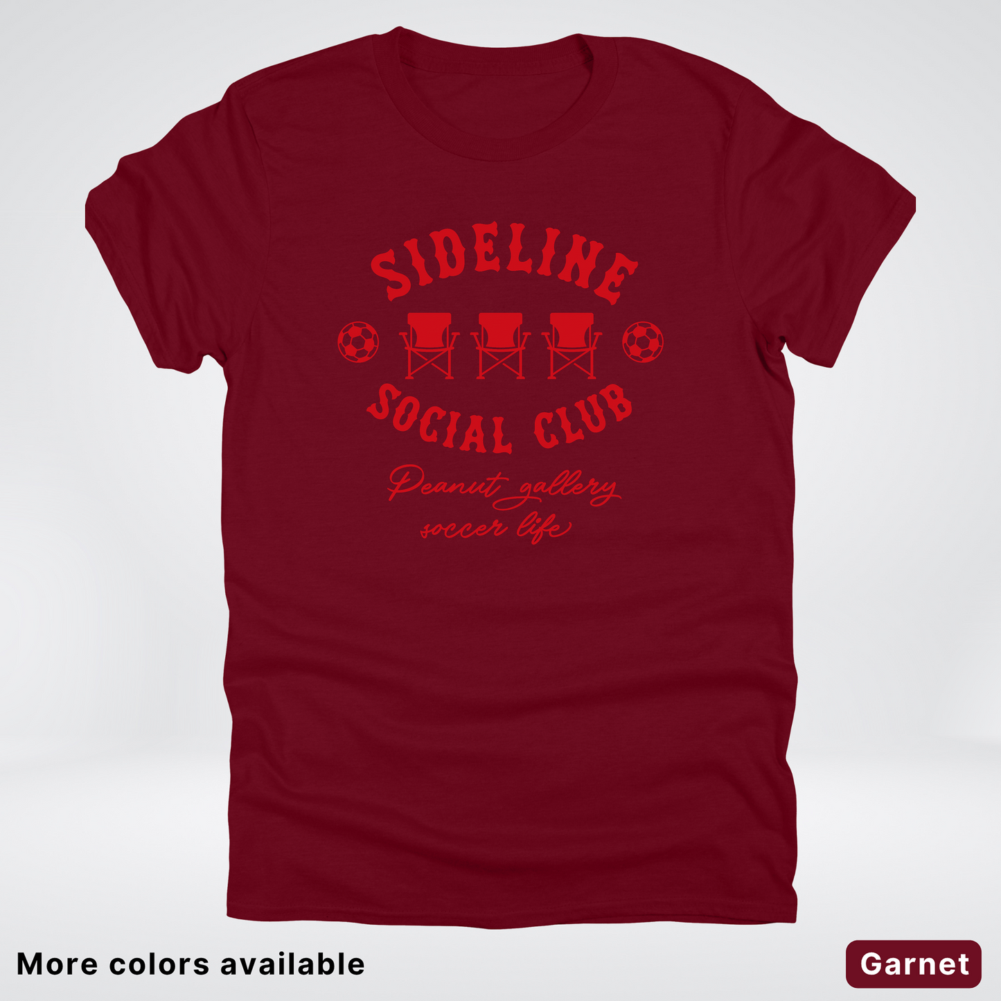 Sideline Social Club Peanut Gallery Soccer Life – Red Design - T-Shirt
