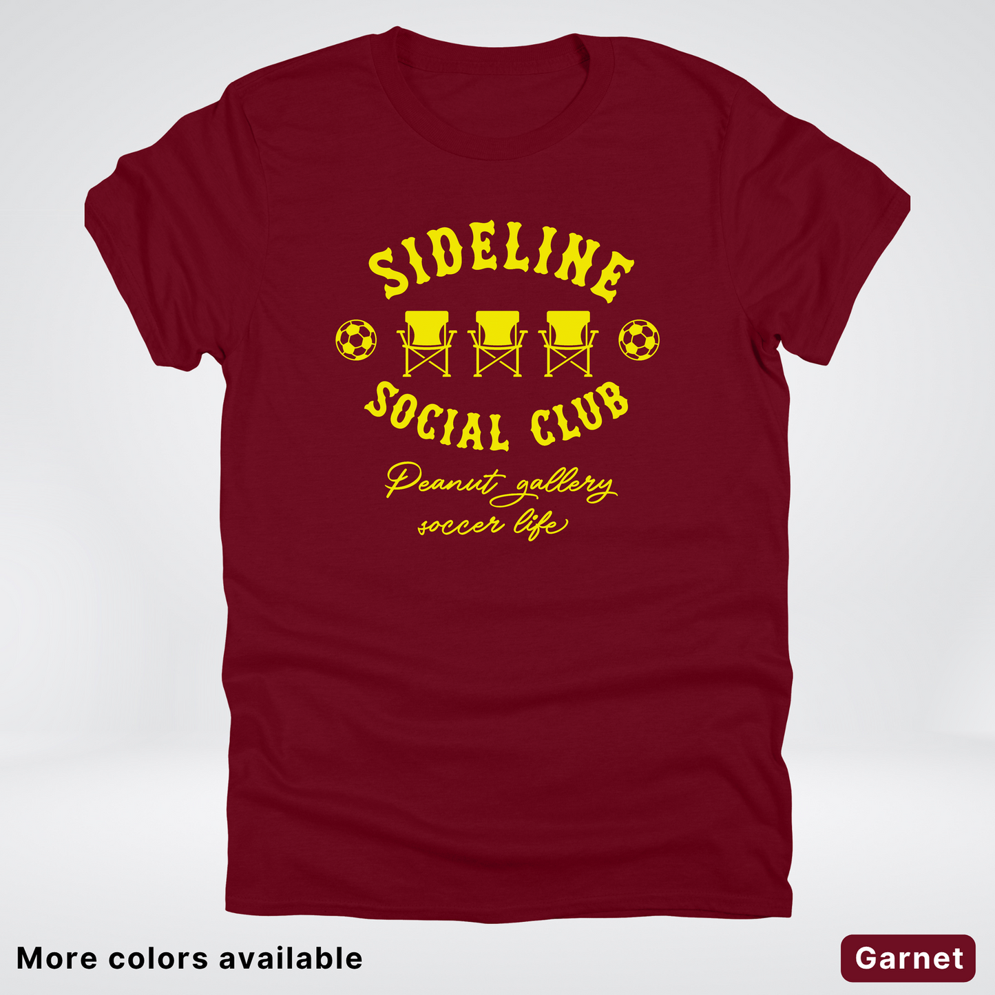 Sideline Social Club Peanut Gallery Soccer Life – Yellow Design - T-Shirt