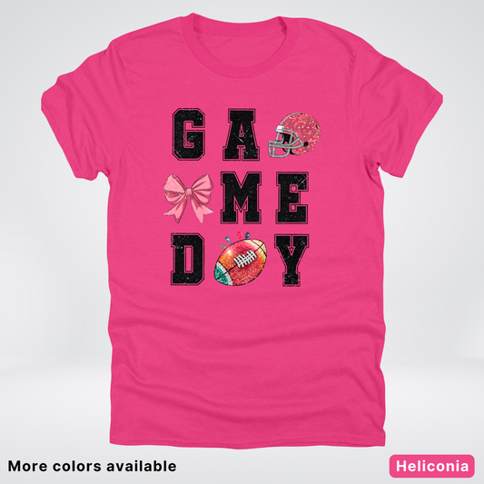 Game Day Pink Helmet Football & Bow - T-Shirt